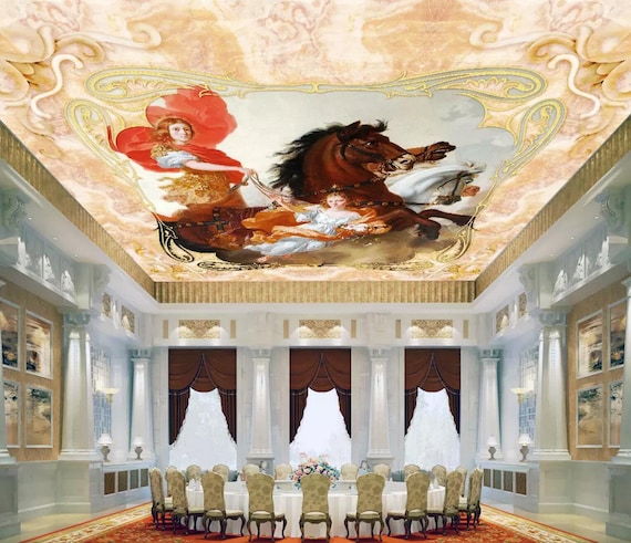 3d Brown Horse C132 Ceiling Wallpaper Removable Self Adhesive Etsy