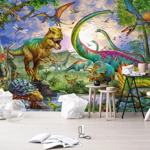 3D Wald Dinosaurier R4855 abnehmbare Tapete selbstklebend Tapete extra groß Peel & Stick Tapete Tapete Wandbild AJ WALLPAPERS