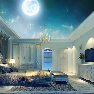 3D Blue Moon  D118 Ceiling Wallpaper Removable Self Adhesive Wallpaper Large Peel & Stick Wallpaper Wallpaper Mural AJ WALLPAPERS