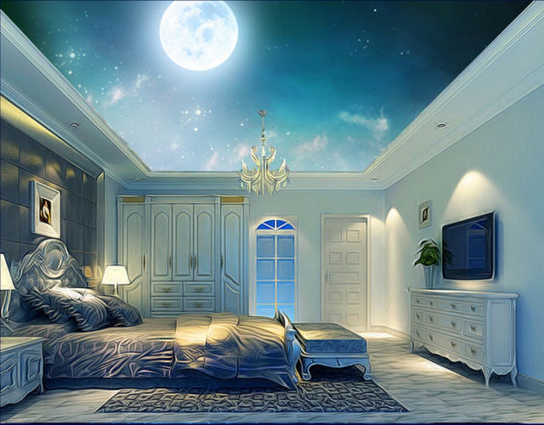3D Blue Moon D118 Ceiling Wallpaper Removable Self Adhesive Etsy