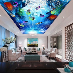 3D Colored Fish D009 Ceiling Wallpaper Removable Self | Etsy