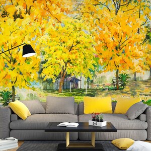 3D Gelb Wald Gemälde L1242 Abnehmbare Tapete selbstklebende Tapete Extra große Peel & Stick Wallpaper Wallpaper Wandbild AJ HINTERGRUNDBILDER