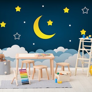3D Yellow Moon and Stars L537 Papier peint amovible Papier peint auto-adhésif Extra Large Peel & Stick Papier peint Papier peint Mural AJ WALLPAPERS