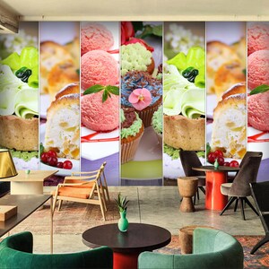 Puede incluir: Un collage de imágenes con varios postres, incluyendo cupcakes, pasteles y helados. Los cupcakes están decorados con glaseado de colores y chispas. Los pasteles están en capas y glaseados con diferentes colores. El helado es rosa y blanco y está cubierto con crema batida y salsa de chocolate.