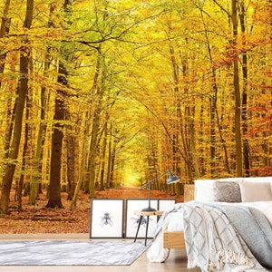 3D Golden Herbst Wald L754 abnehmbare Tapete selbstklebende Tapete extra groß Peel & Stick Tapete Tapete Wandbild AJ WALLPAPERS