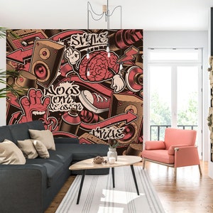 3D Graffiti Boca de Palma L2715 Papel pintado removible Papel pintado autoadhesivo Papel pintado extra grande Peel & Stick Papel pintado Mural AJ WALLPAPERS