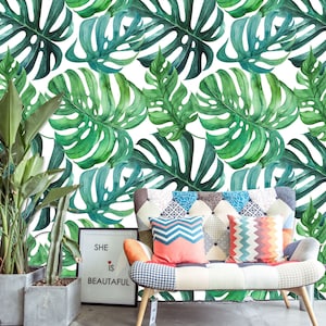 3D Monstera Bladeren R1086 Verwijderbaar Behang Zelfklevend Behang Extra Grote Peel &Stick Wallpaper Wallpaper Mural AJ WALLPAPERS