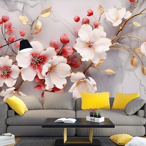 Hübsche 3D-Blumen L2903 Abnehmbare Tapete Selbstklebende Tapete Extra Großes Peel & Stick-Tapete Wandbild AJ WALLPAPERS
