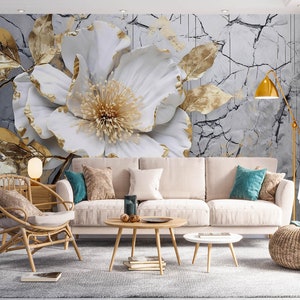 3D Delicadas Flores Blancas L2628 Papel Pintado Removible Papel Pintado Autoadhesivo Papel Pintado Extra Grande Peel & Stick Papel Pintado Mural AJ WALLPAPERS