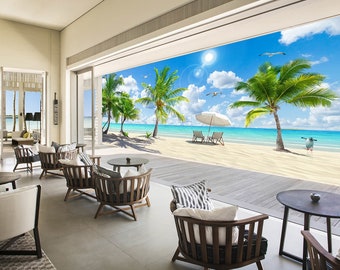 3D Beach Seaside Sunshine A220 Removable Wallpaper Self Adhesive Wallpaper Extra Large Peel & Stick Wallpaper Wallpaper Mural AJ WALLPAPERS
