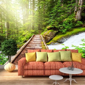 3D Forest Turbulent Creek R4389 abnehmbare Tapete selbstklebend Tapete extra groß Peel & Stick Tapete Tapete Wandbild AJ WALLPAPERS