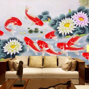 3D chinesischen Stil Goldfisch N241 abnehmbare Tapete selbstklebende Tapete Extra große Peel & Stick Wallpaper Wallpaper Wandbild AJ WALLPAPERS