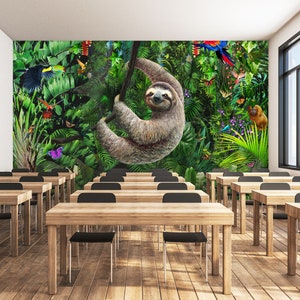 3D Luiaard In Jungle Bradypod A590 verwijderbare wallpaper zelflijm Behang Grote Peel & Stick Wallpaper Wallpaper Muurschildering Adrian Chesterman