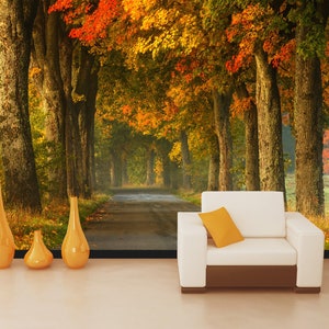 3D Herbst Wald Avenue R4631 abnehmbare Tapete selbstklebend Tapete extra groß Peel & Stick Tapete Tapete Wandbild AJ WALLPAPERS