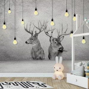 Ciervo 3D con bombilla F42 papel pintado extraíble autoadhesivo papel pintado extra grande Peel & Stick Wallpaper Mural AJ WALLPAPERS