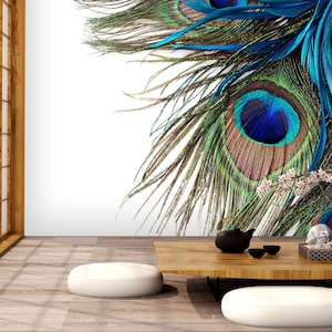 3D Peacock Feather FJF452 Removable Wallpaper Self Adhesive Wallpaper Extra Large Peel & Stick Wallpaper Wallpaper Mural AJ WALLPAPERS image 1