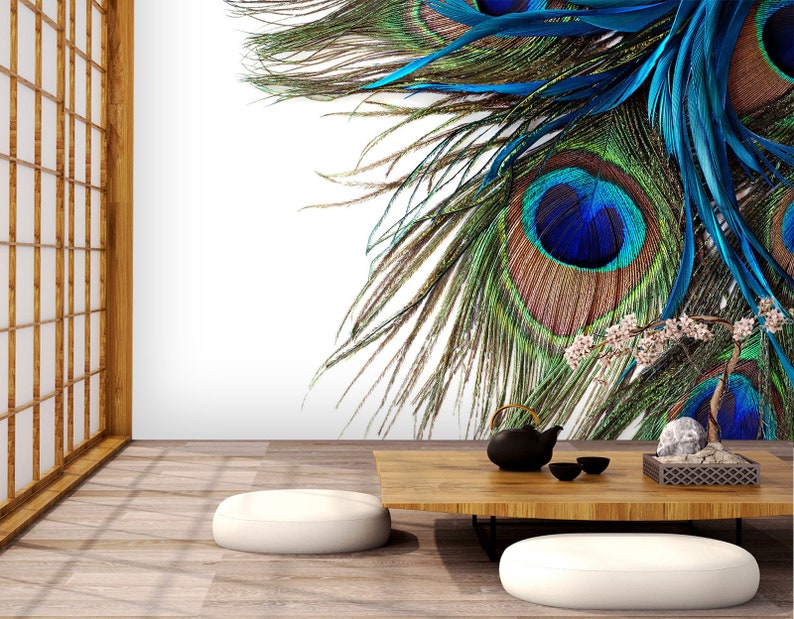 3D Peacock Feather FJF452 Removable Wallpaper Self Adhesive Wallpaper Extra Large Peel & Stick Wallpaper Wallpaper Mural AJ WALLPAPERS image 1