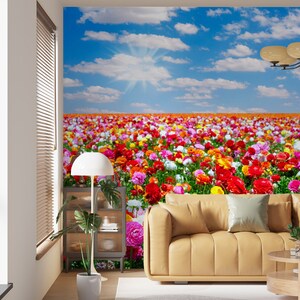 3D bunte Blumenwiese L1311 abnehmbare Tapete selbstklebende Tapete Extra große Peel & Stick Wallpaper Tapete Wandbild AJ HINTERGRUNDBILDER