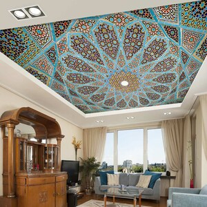 3D Blaue Blumen Umriss CA3471 Deckentapete abnehmbare selbstklebende Tapete große Schale & Klebetapete Tapete Wandbild