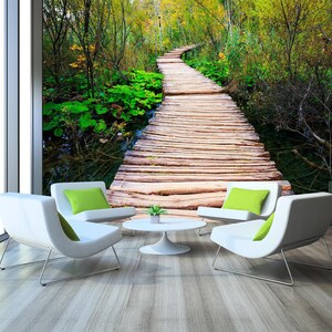 3D Wald Holz Brücke L1221 abnehmbare Tapete selbstklebende Tapete extra groß Peel & Stick Tapete Tapete Wandbild AJ WALLPAPERS