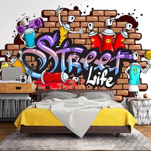 3D Graffiti Street Life L2779 Papel de parede removível Papel de parede autoadesivo Extra grande Peel & Stick Papel de parede Mural AJ PAPÉIS DE PAREDE