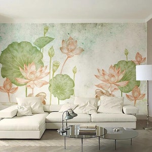 3D Chinois Lotus N85 Fonds peint amovible Auto-adhésif Fonds d'écran Extra Large Peel - Stick Wallpaper Wallpaper Mural AJ WALLPAPER Wallpaper AJ WALLPAPER Wallpaper AJ WALLPAPER