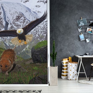 3D el halcón de la caza de la montaña de nieve A009 papel pintado extraíble autoadhesivo papel pintado grande Peel & Stick Wallpaper Mural Vincent