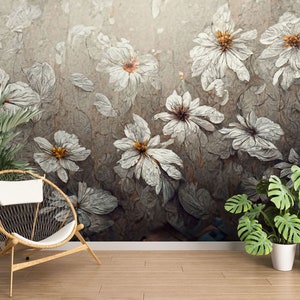 3D weiße Blume Malerei L1929 abnehmbare Tapete selbstklebende Tapete Extra große Peel & Stick Wallpaper Tapete Wandbild AJ HINTERGRUNDBILDER