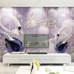 3D Swan D129 abnehmbare Tapete selbstklebende Tapete Extra große Peel & Stick Wallpaper Wallpaper Wandbild AJ WALLPAPERS