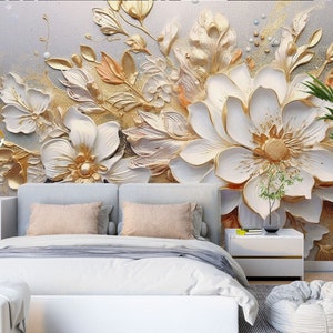 3D White Flower Design L1791 Papel pintado removible Papel pintado autoadhesivo Extra grande Peel & Stick Wallpaper Mural AJ WALLPAPERS