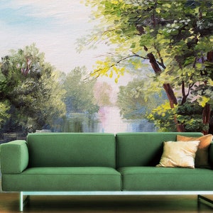 3D Summer Forest River R4680 abnehmbare Tapete selbstklebend Tapete extra groß Peel & Stick Tapete Tapete Wandbild AJ WALLPAPERS