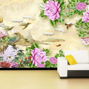 3D Blume Sonnenvogel A723 abnehmbare Tapete selbstklebende Tapete Extra große Peel & Stick Wallpaper Wallpaper Wandbild AJ WALLPAPERSS