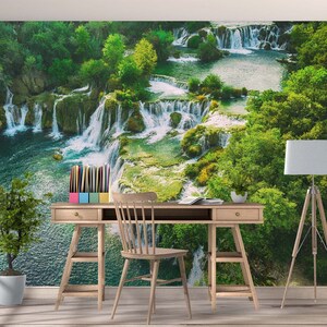 3D Sommer Wasserfall Landschaft L1470 abnehmbare Tapete selbstklebende Tapete extra groß Peel & Stick Tapete Tapete Wandbild