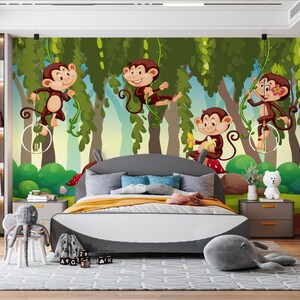 3D Animal Cartoon Monkey L2787 verwisselbare wallpaper zelfklevende wallpaper extra grote Peel & Stick Wallpaper Wallpaper muurschildering AJ WALLPAPERS