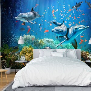 3D Animal Lively Fish L1970 Papel pintado removible Papel pintado autoadhesivo Extra grande Peel & Stick Wallpaper Mural AJ WALLPAPERS
