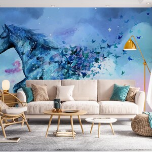 3D Animal Cavalo Azul L1117 Papel de Parede Removível Papel de Parede Autoadesivo Extra Grande Peel & Stick Papel de Parede Mural AJ PAPÉIS DE PAREDE