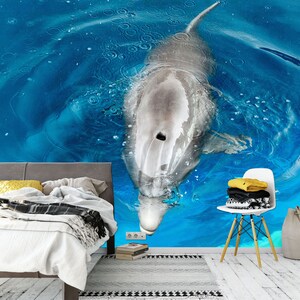 3D Fun Grau Delfin L1822 abnehmbare Tapete selbstklebende Tapete extra groß Peel & Stick Tapete Tapete Wandbild AJ WALLPAPERS