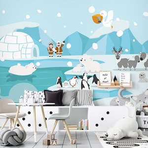 3D Winter Cartoon Dieren R1095 Verwijderbaar Behang Zelfklevend Behang Extra Grote Peel &Stick Wallpaper Wallpaper Mural AJ WALLPAPERS