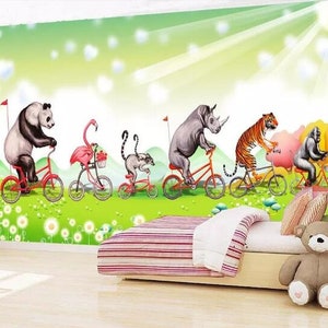 3D Cartoon Tiere N277 abnehmbare Tapete selbstklebende Tapete Extra große Peel & Stick Wallpaper Wallpaper Wandbild AJ WALLPAPERS