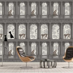 Carta da parati 3D Scimmie e costruzione E334 Carta da parati autoadesiva rimovibile Carta da parati extra large Carta da parati staccabile e adesiva Carta da parati murale AJ WALLPAPERS
