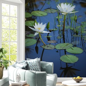 3D White Water Lily L1432 Papel pintado removible Papel pintado autoadhesivo Extra grande Peel & Stick Wallpaper Mural AJ WALLPAPERS