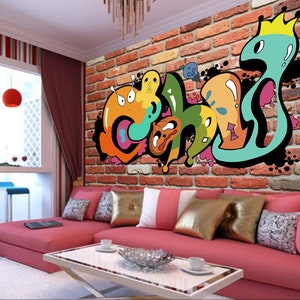 3D Cartoon Graffiti C47 abnehmbare Tapete selbstklebende Tapete Extra große Peel & Stick Wallpaper Wallpaper Wandbild AJ WALLPAPERSS