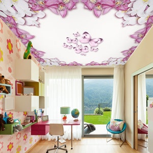 3D Mariposas púrpuras de luz CA981 Papel tapiz de techo Papel tapiz autoadhesivo extraíble Gran pelado y palo Papel tapiz Papel tapiz Mural