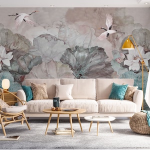 Papel de parede removível 3d de lótus branco l1119, papel de parede autoadesivo, extra grande, casca e bastão, mural aj