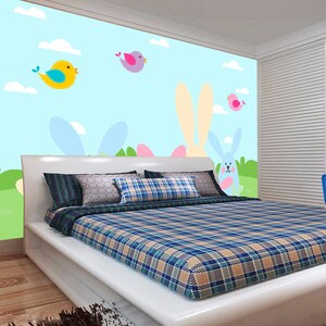 3D Lapins et oiseaux E319 Fonds peint amovible Auto-adhésif Fonds peint Extra Large Peel - Stick Wallpaper Wallpaper Mural AJ WALLPAPER AJ WALLPAPER Wallpaper AJ WALLPAPER Wallpaper AJ WALLPAPER