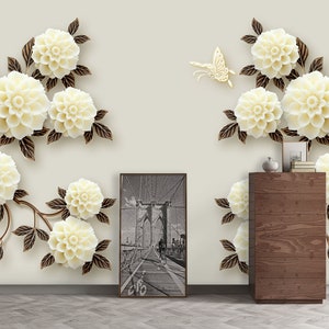 3D Mooie Witte Bloemen R1365 Verwijderbaar Behang Zelfklevend Behang Extra Grote Peel &Stick Wallpaper Wallpaper Mural AJ WALLPAPERS