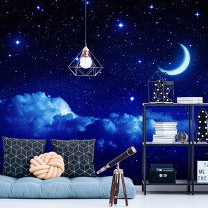 3D Starry Sky Moon R6905 Papier peint amovible Papier peint autocollant Extra Large Peel & Stick Wallpaper Wallpaper Mural AJ WALLPAPERS