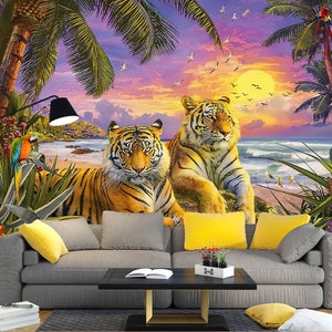 3D Strand Tier Tiger L2873 Abnehmbare Tapete Selbstklebende Tapete Extra Großes Wandbild zum Abziehen & Aufkleben AJ WALLPAPERS
