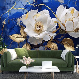 3D weiße Blumen L1773 Abnehmbare Tapete selbstklebende Tapete Extra große Peel & Stick Wallpaper Wallpaper Wandbild AJ HINTERGRUNDBILDER