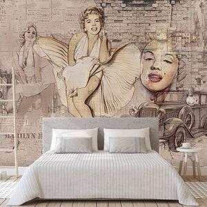 May include: A vintage-style collage featuring a woman in a white dress, a classic car, and a brick wall. The image is in shades of brown and beige, with a newspaper-like texture.